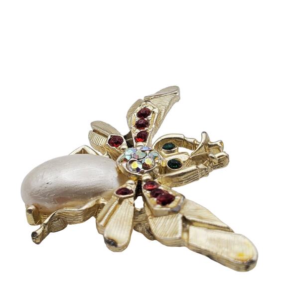 Rhinestone Bug Brooch Faux Pearl Belly Insect Pin Vintage MCM Wasp Bee Beetle - Picture 5 of 6
